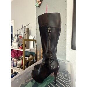 GUESS Women’s Size 7 Brown Knee High Platform Stiletto Heel Boots Zip